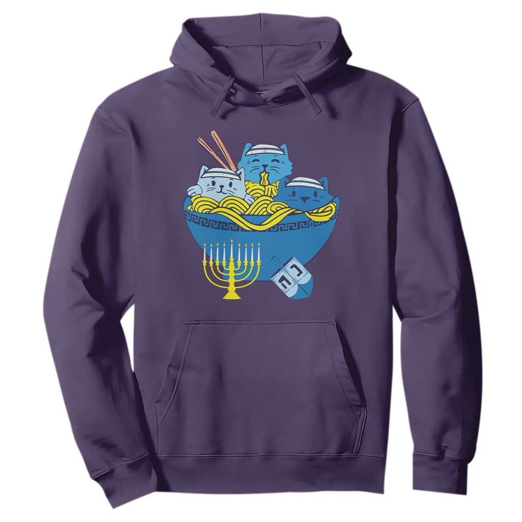 Funny Hanukkah Cat Hoodie Kawaii Cat Eating Ramen Anime Jewish Kitten TS09 Purple Print Your Wear