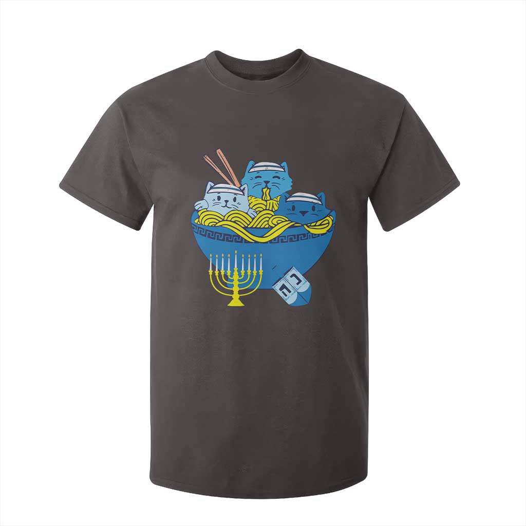 Funny Hanukkah Cat T Shirt For Kid Kawaii Cat Eating Ramen Anime Jewish Kitten TS09 Dark Chocolate Print Your Wear