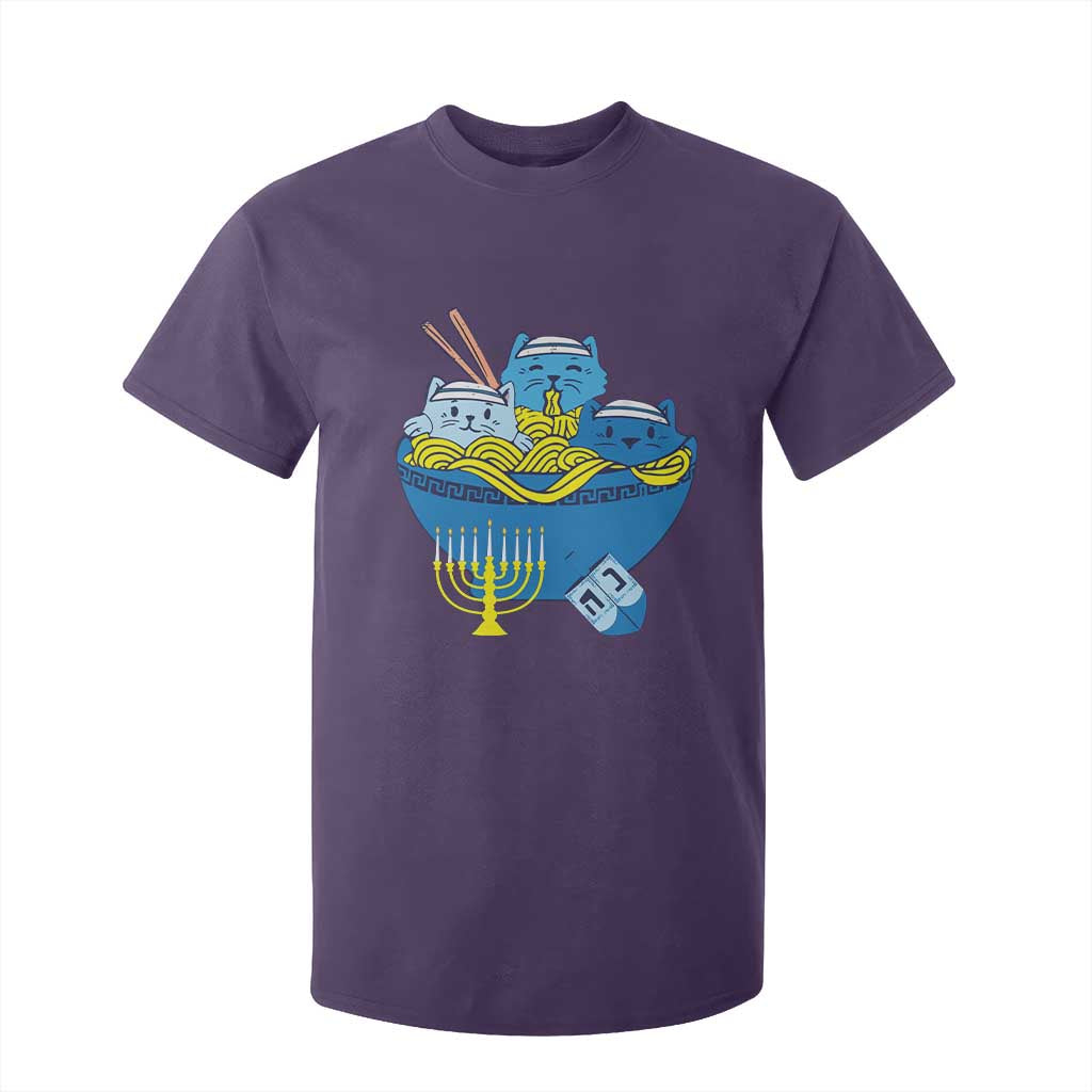 Funny Hanukkah Cat T Shirt For Kid Kawaii Cat Eating Ramen Anime Jewish Kitten TS09 Purple Print Your Wear