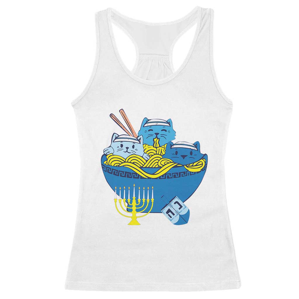 Funny Hanukkah Cat Racerback Tank Top Kawaii Cat Eating Ramen Anime Jewish Kitten TS09 White Print Your Wear