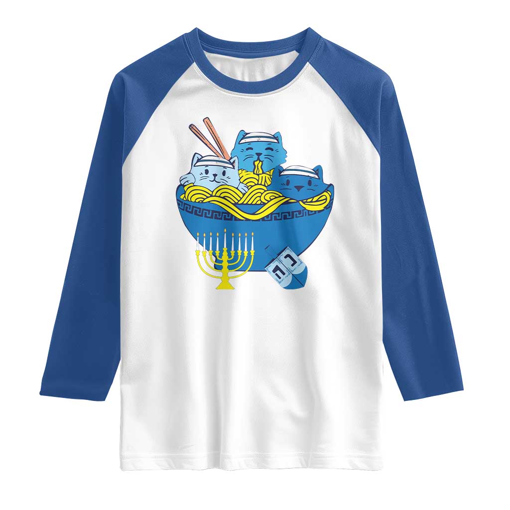 Funny Hanukkah Cat Raglan Shirt Kawaii Cat Eating Ramen Anime Jewish Kitten TS09 White Royal Print Your Wear