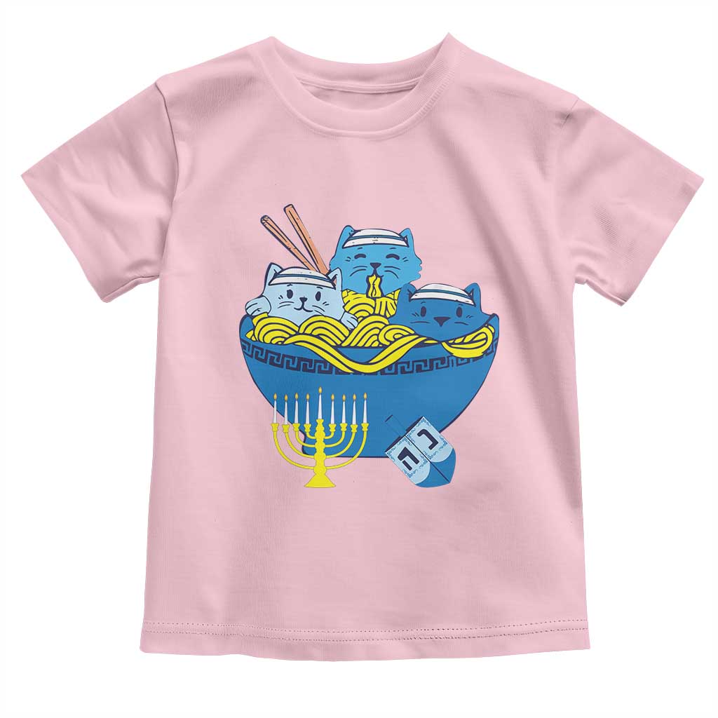 Funny Hanukkah Cat Toddler T Shirt Kawaii Cat Eating Ramen Anime Jewish Kitten TS09 Light Pink Print Your Wear