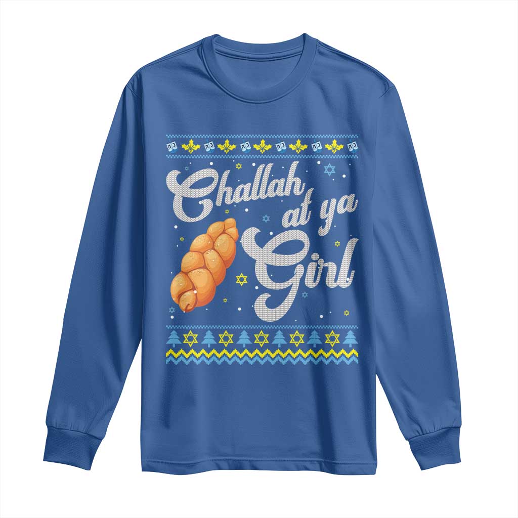 Funny Hanukkah Long Sleeve Shirt Challah At Ya Girl TS09 Royal Blue Print Your Wear