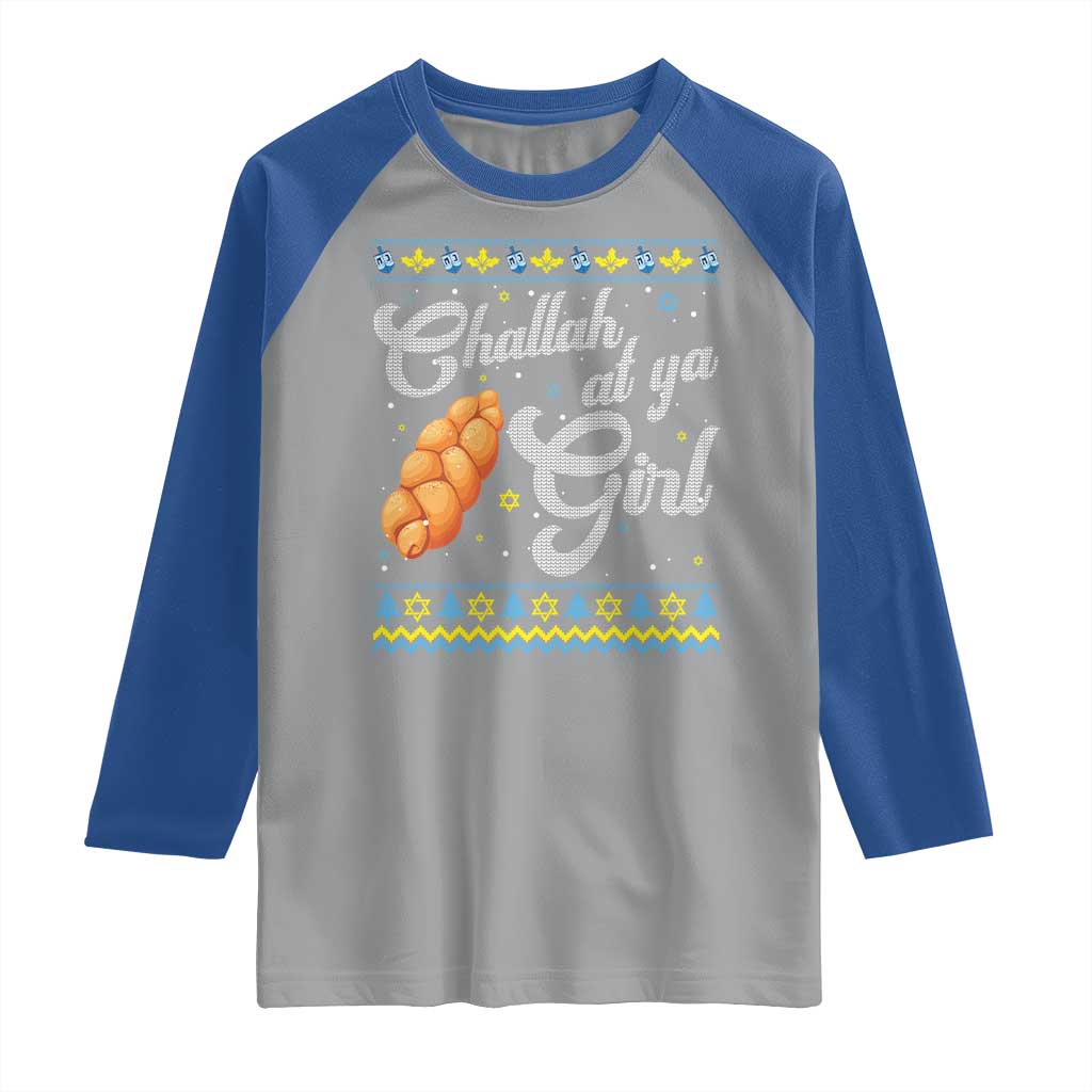 Funny Hanukkah Raglan Shirt Challah At Ya Girl TS09 Sport Gray Royal Print Your Wear