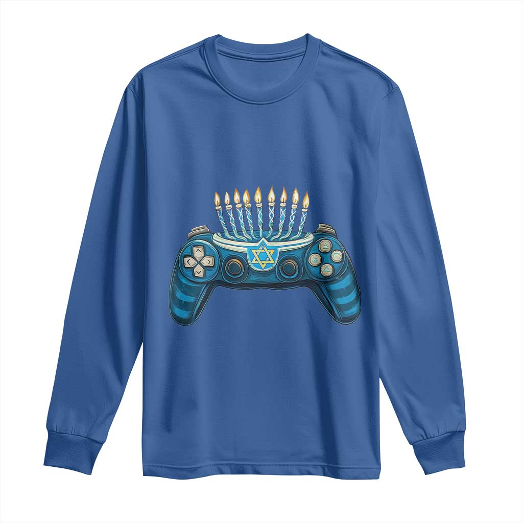 Funny Hanukkah Gamer Gaming Long Sleeve Shirt TS09 Royal Blue Print Your Wear
