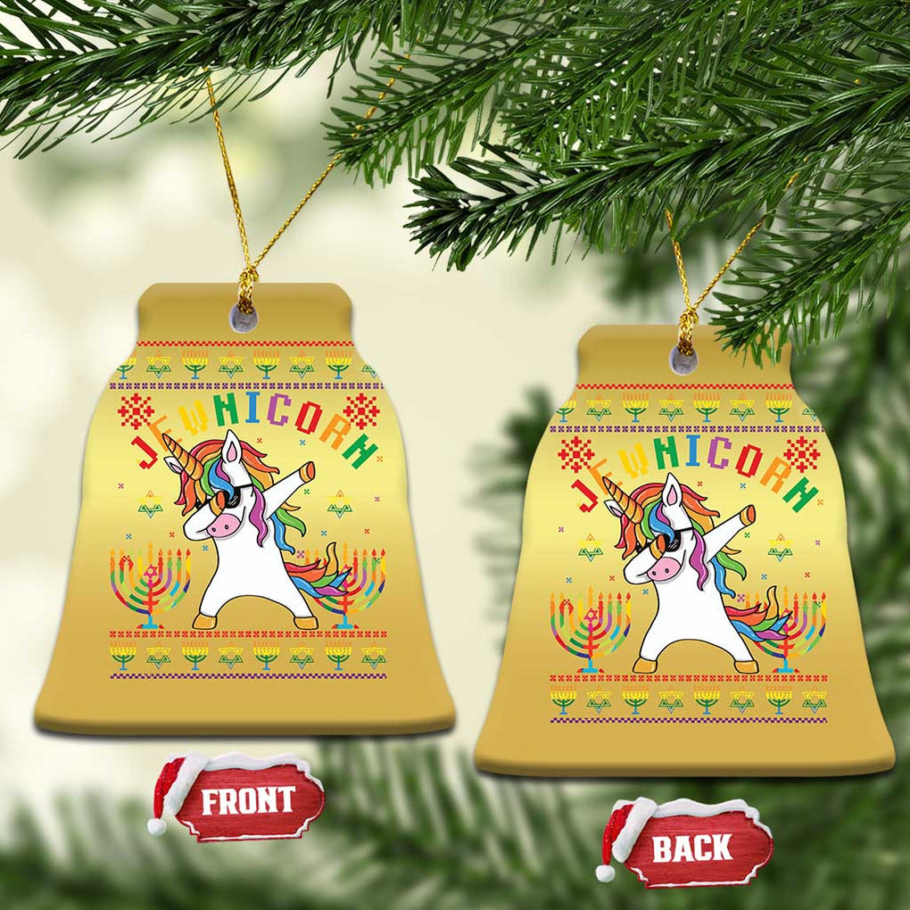Funny Hanukkah Christmas Ornament Jewnicorn Jewish Unicorn Rainbow TS09 Bell Flake Gold Print Your Wear