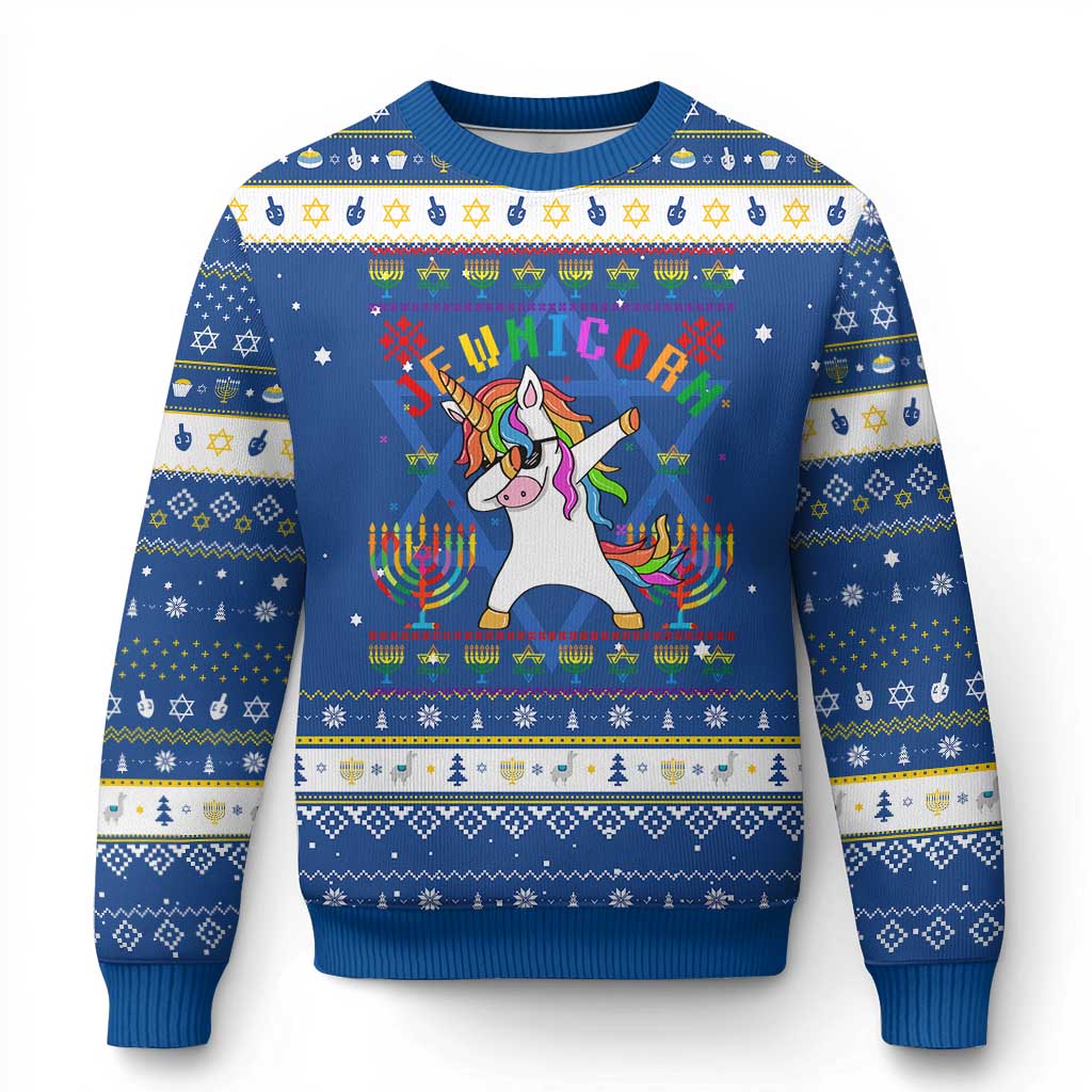 Funny Jewnicorn Jewish Unicorn Rainbow Hanukkah Ugly Sweater TS09 Blue White Print Your Wear
