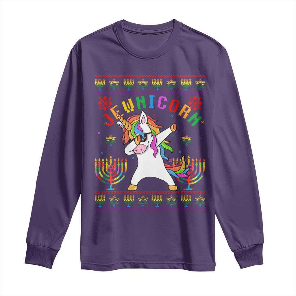 Funny Hanukkah Long Sleeve Shirt Jewnicorn Jewish Unicorn Rainbow TS09 Purple Print Your Wear
