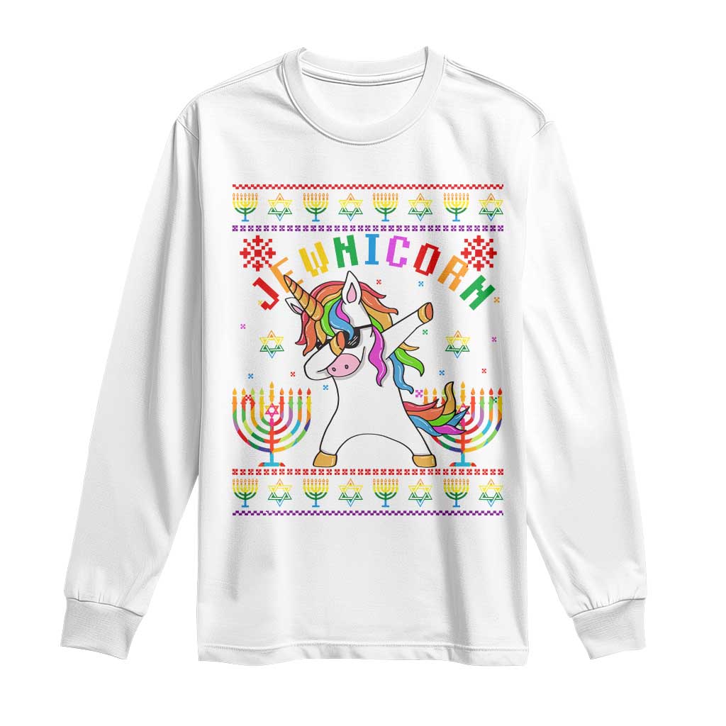Funny Hanukkah Long Sleeve Shirt Jewnicorn Jewish Unicorn Rainbow TS09 White Print Your Wear
