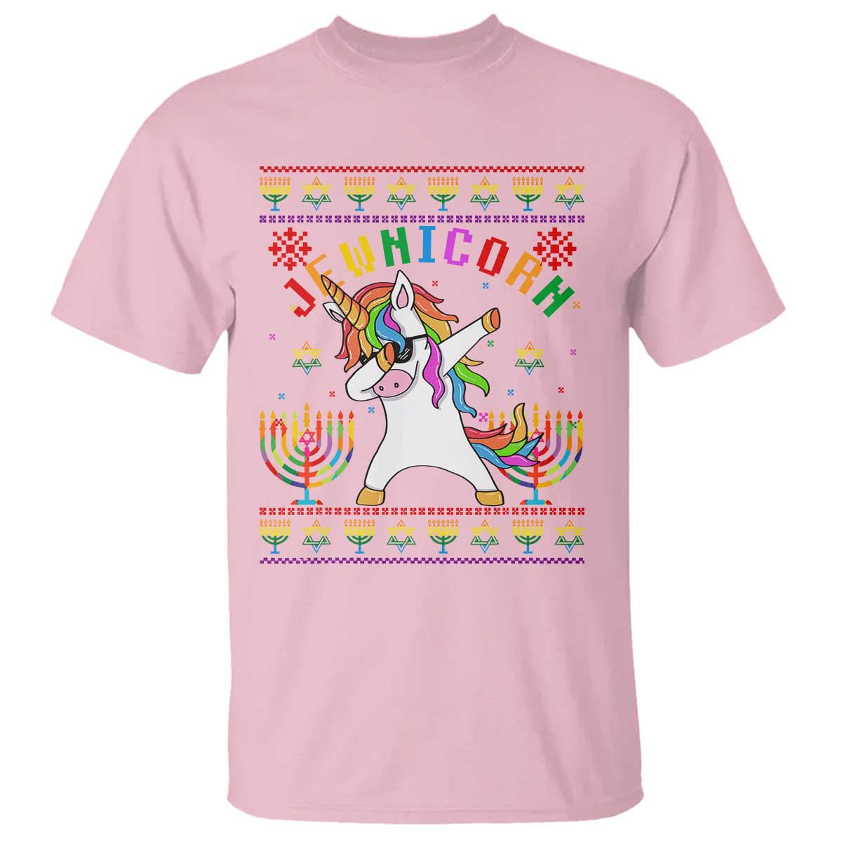 Funny Hanukkah T Shirt Jewnicorn Jewish Unicorn Rainbow TS09 Light Pink Print Your Wear