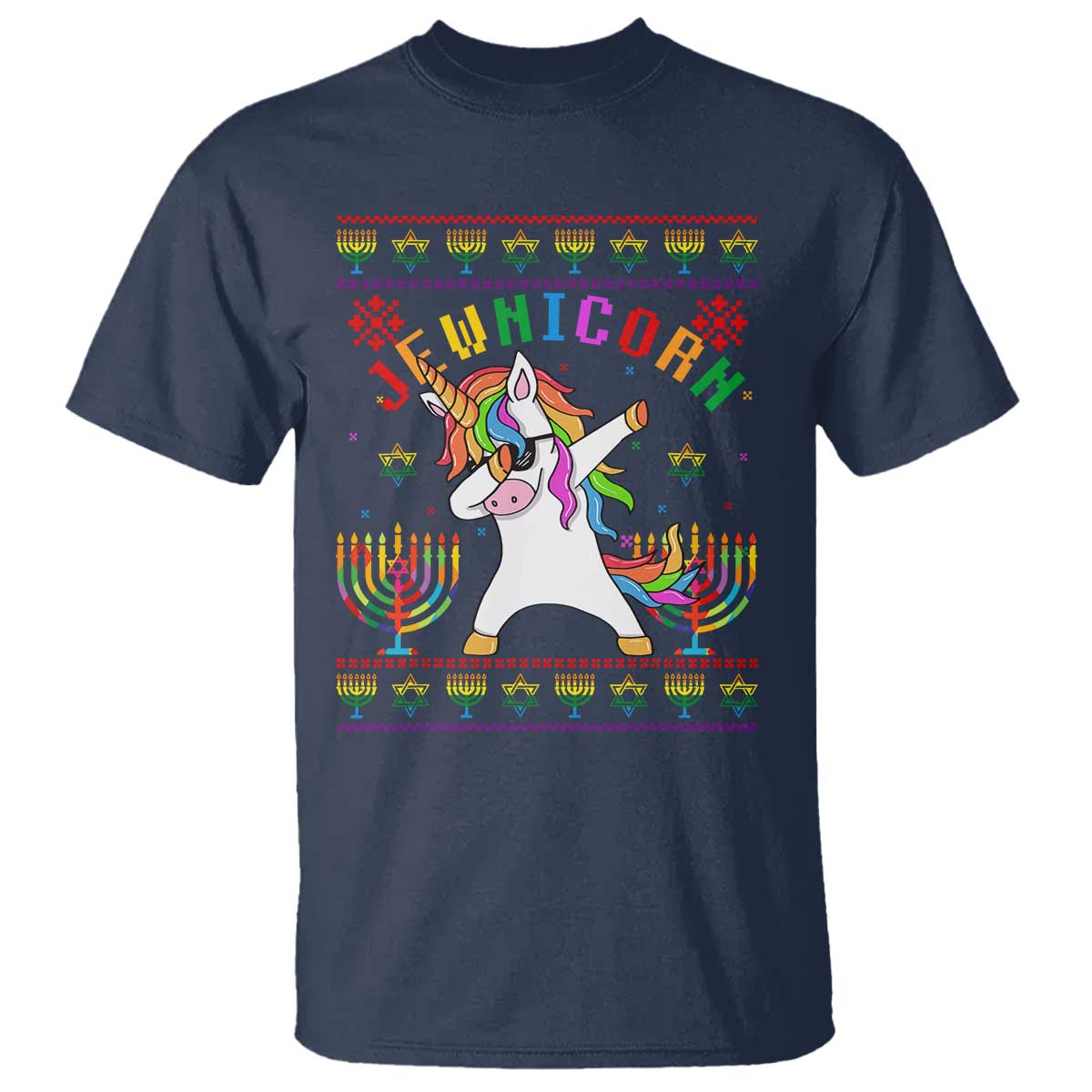 Funny Hanukkah T Shirt Jewnicorn Jewish Unicorn Rainbow TS09 Navy Print Your Wear