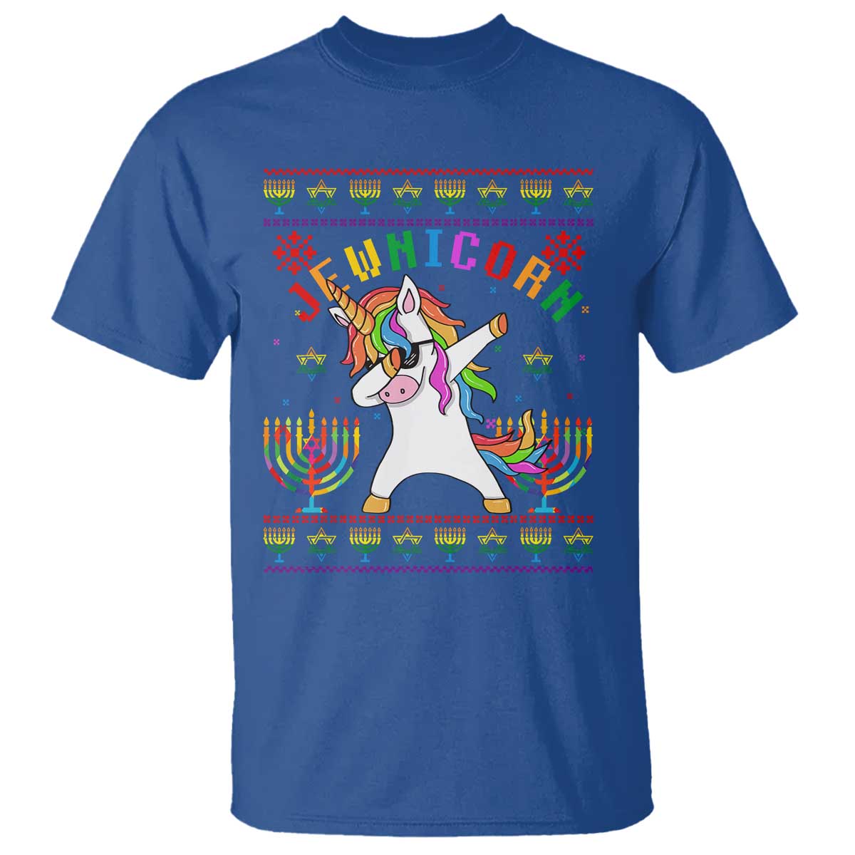 Funny Hanukkah T Shirt Jewnicorn Jewish Unicorn Rainbow TS09 Royal Blue Print Your Wear