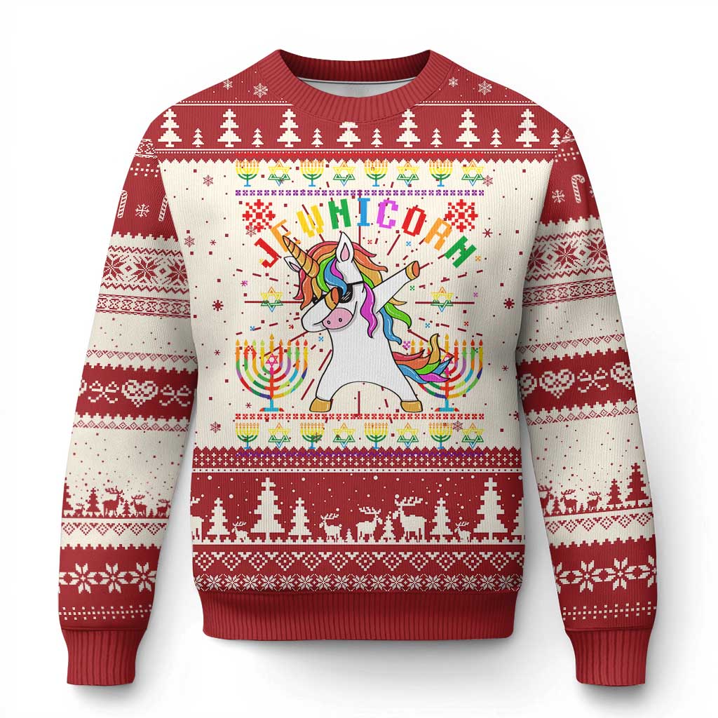 Funny Hanukkah Ugly Christmas Sweater Jewnicorn Jewish Unicorn Rainbow TS09 Red Print Your Wear