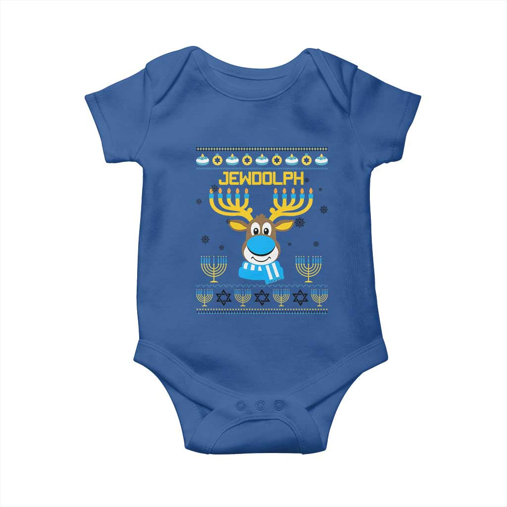 Funny Hanukkah Baby Onesie Jewdolph Jewish Reindeer Menorah TS09 Royal Blue Print Your Wear