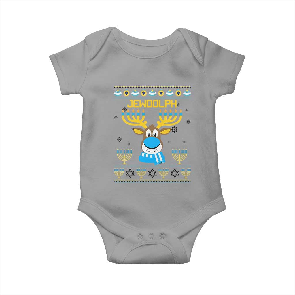 Funny Hanukkah Baby Onesie Jewdolph Jewish Reindeer Menorah TS09 Sport Gray Print Your Wear