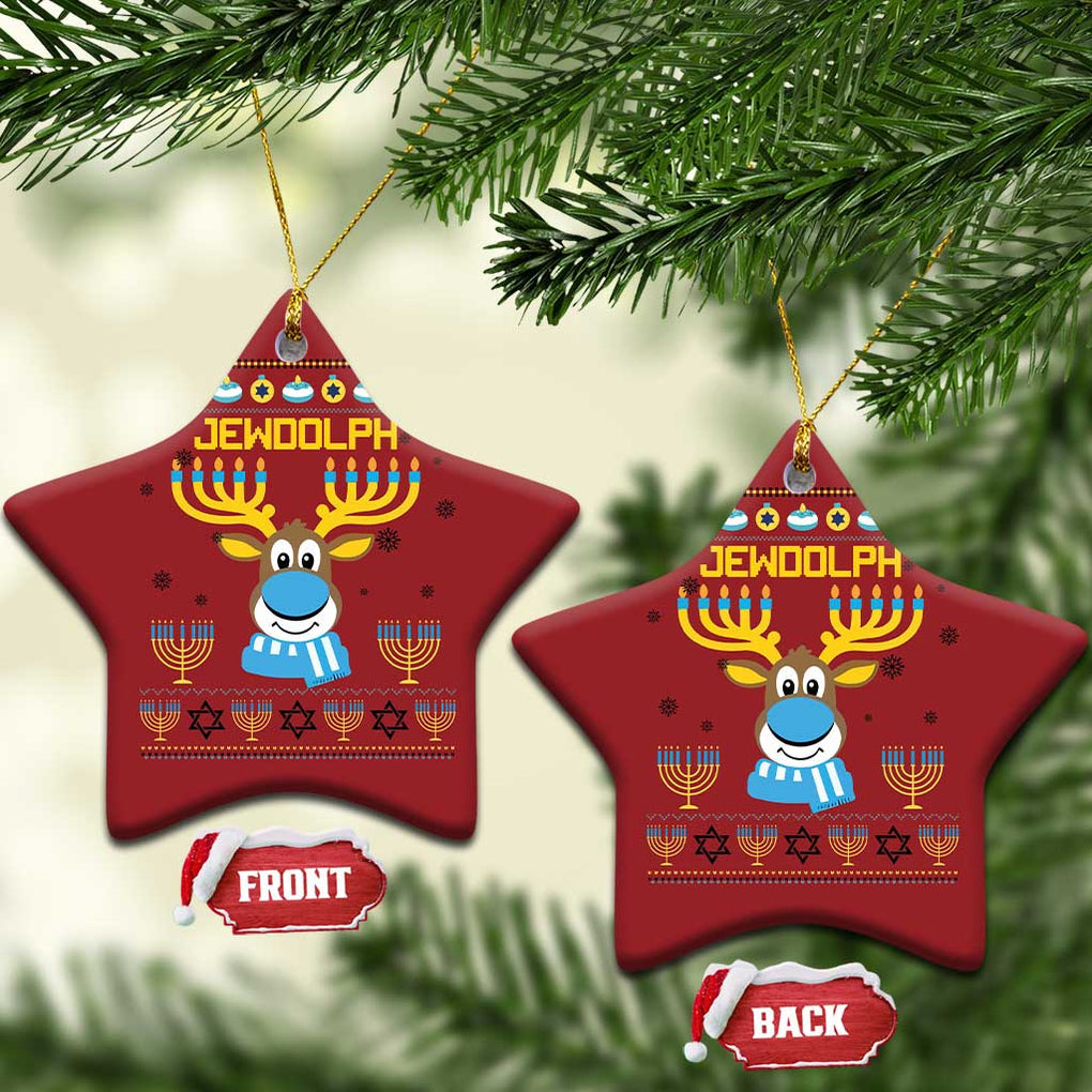 Funny Hanukkah Christmas Ornament Jewdolph Jewish Reindeer Menorah TS09 Star Red Print Your Wear