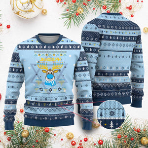 Funny Jewdolph Jewish Reindeer Menorah Hanukkah Ugly Sweater TS09 Light Blue Navy Print Your Wear