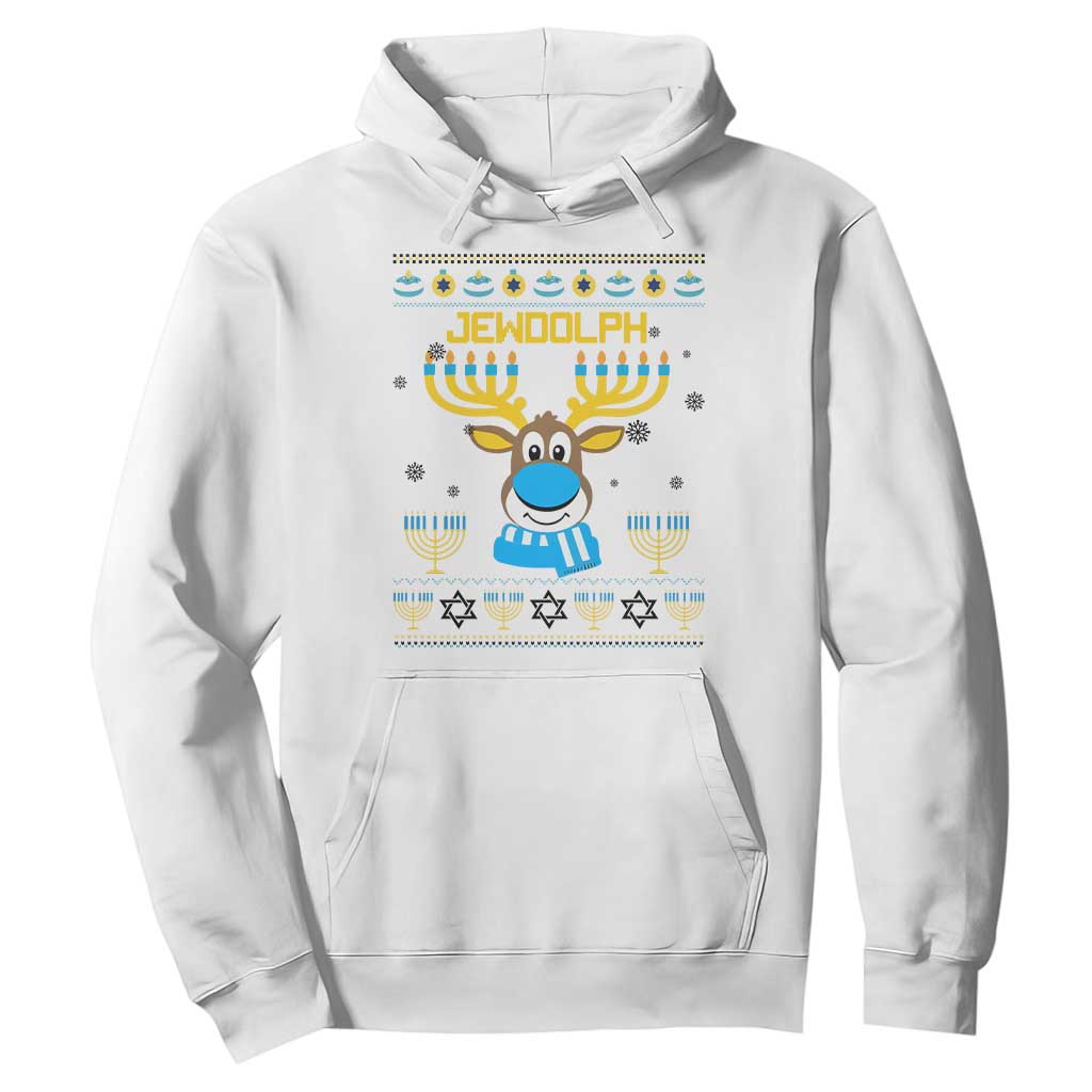 Funny Hanukkah Hoodie Jewdolph Jewish Reindeer Menorah TS09 White Print Your Wear