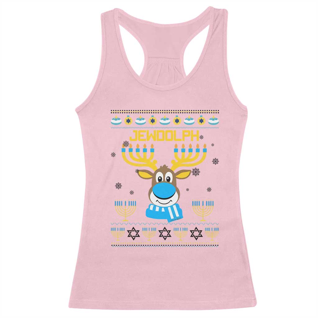 Funny Hanukkah Racerback Tank Top Jewdolph Jewish Reindeer Menorah TS09 Light Pink Print Your Wear