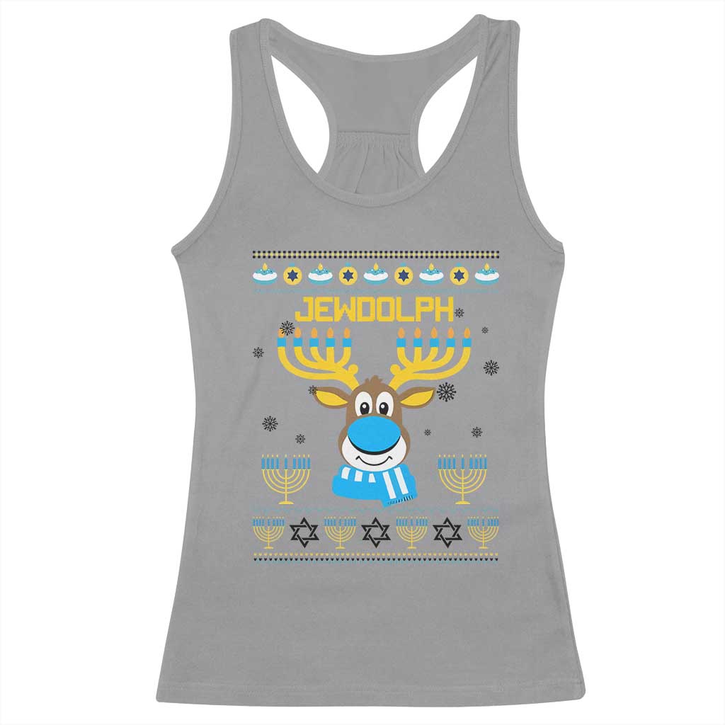 Funny Hanukkah Racerback Tank Top Jewdolph Jewish Reindeer Menorah TS09 Sport Gray Print Your Wear
