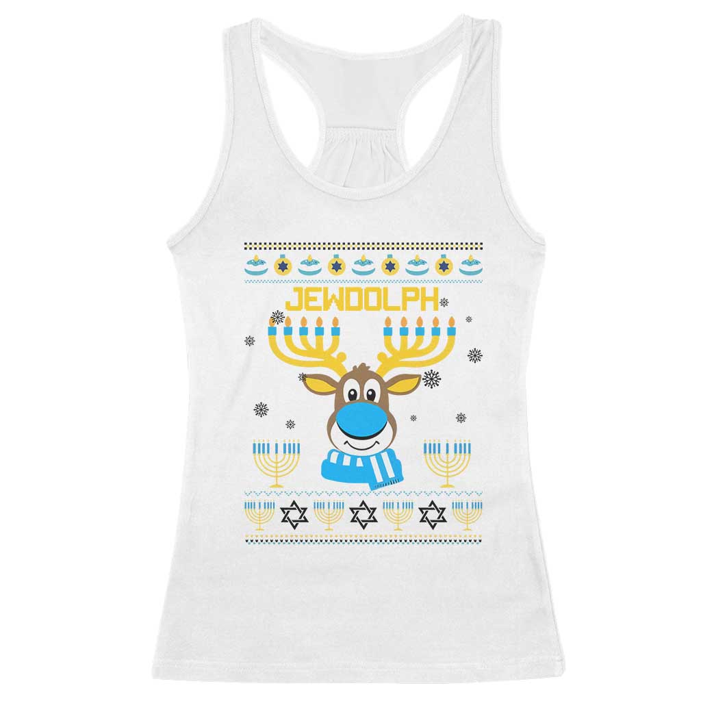 Funny Hanukkah Racerback Tank Top Jewdolph Jewish Reindeer Menorah TS09 White Print Your Wear