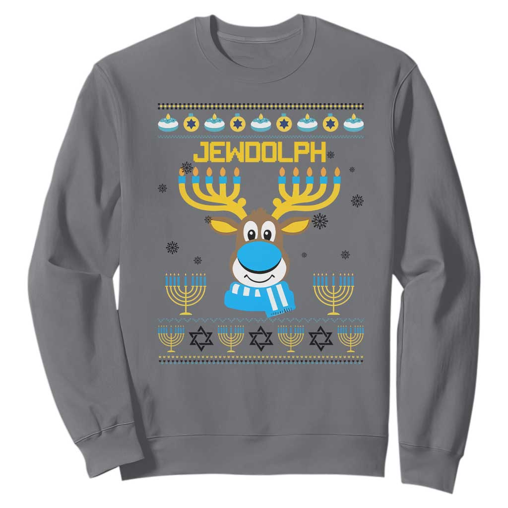 Funny Hanukkah Sweatshirt Jewdolph Jewish Reindeer Menorah TS09 Charcoal Print Your Wear
