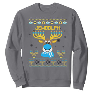 Funny Hanukkah Sweatshirt Jewdolph Jewish Reindeer Menorah TS09 Charcoal Print Your Wear