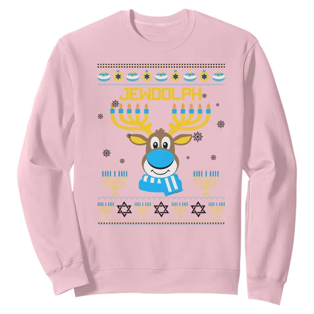 Funny Hanukkah Sweatshirt Jewdolph Jewish Reindeer Menorah TS09 Light Pink Print Your Wear