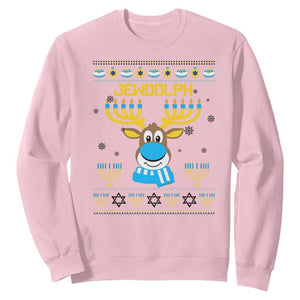 Funny Hanukkah Sweatshirt Jewdolph Jewish Reindeer Menorah TS09 Light Pink Print Your Wear