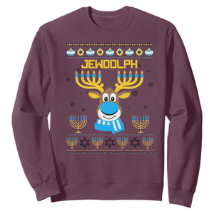 Funny Hanukkah Sweatshirt Jewdolph Jewish Reindeer Menorah TS09 Maroon Print Your Wear