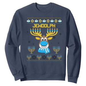 Funny Hanukkah Sweatshirt Jewdolph Jewish Reindeer Menorah TS09 Navy Print Your Wear