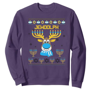 Funny Hanukkah Sweatshirt Jewdolph Jewish Reindeer Menorah TS09 Purple Print Your Wear