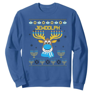 Funny Hanukkah Sweatshirt Jewdolph Jewish Reindeer Menorah TS09 Royal Blue Print Your Wear