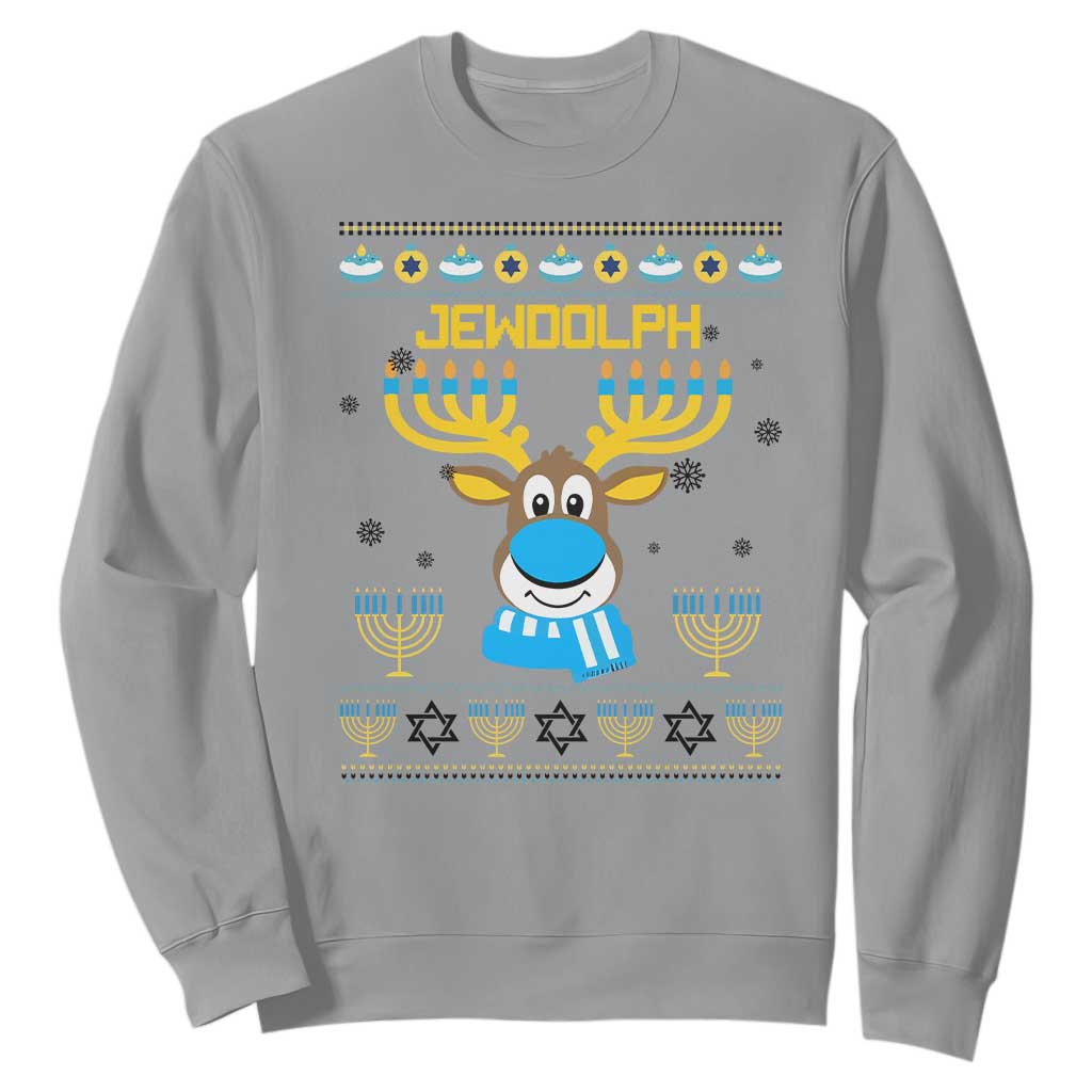 Funny Hanukkah Sweatshirt Jewdolph Jewish Reindeer Menorah TS09 Sport Gray Print Your Wear