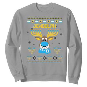 Funny Hanukkah Sweatshirt Jewdolph Jewish Reindeer Menorah TS09 Sport Gray Print Your Wear