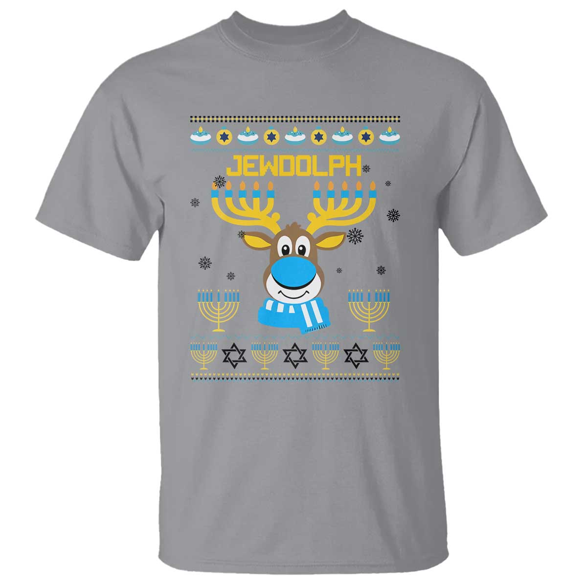 Funny Hanukkah T Shirt Jewdolph Jewish Reindeer Menorah TS09 Sport Gray Print Your Wear