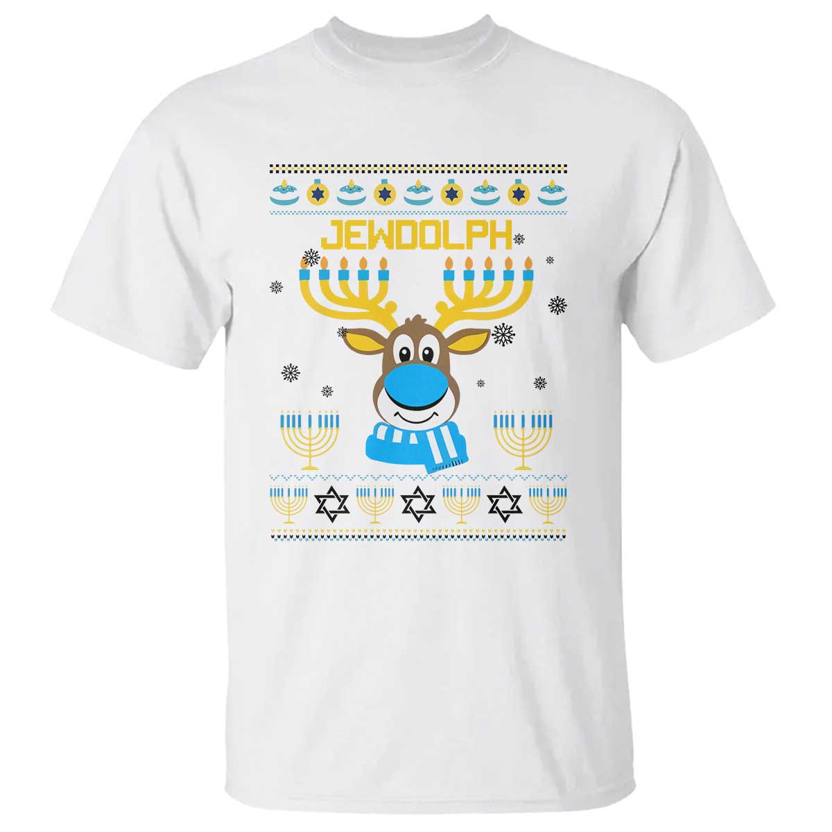 Funny Hanukkah T Shirt Jewdolph Jewish Reindeer Menorah TS09 White Print Your Wear