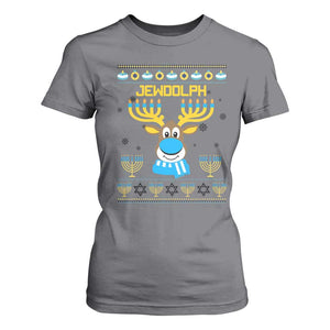 Funny Hanukkah T Shirt For Women Jewdolph Jewish Reindeer Menorah TS09 Charcoal Print Your Wear