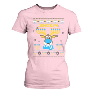 Funny Hanukkah T Shirt For Women Jewdolph Jewish Reindeer Menorah TS09 Light Pink Print Your Wear