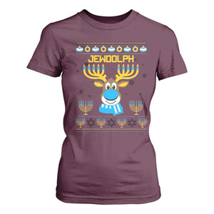 Funny Hanukkah T Shirt For Women Jewdolph Jewish Reindeer Menorah TS09 Maroon Print Your Wear