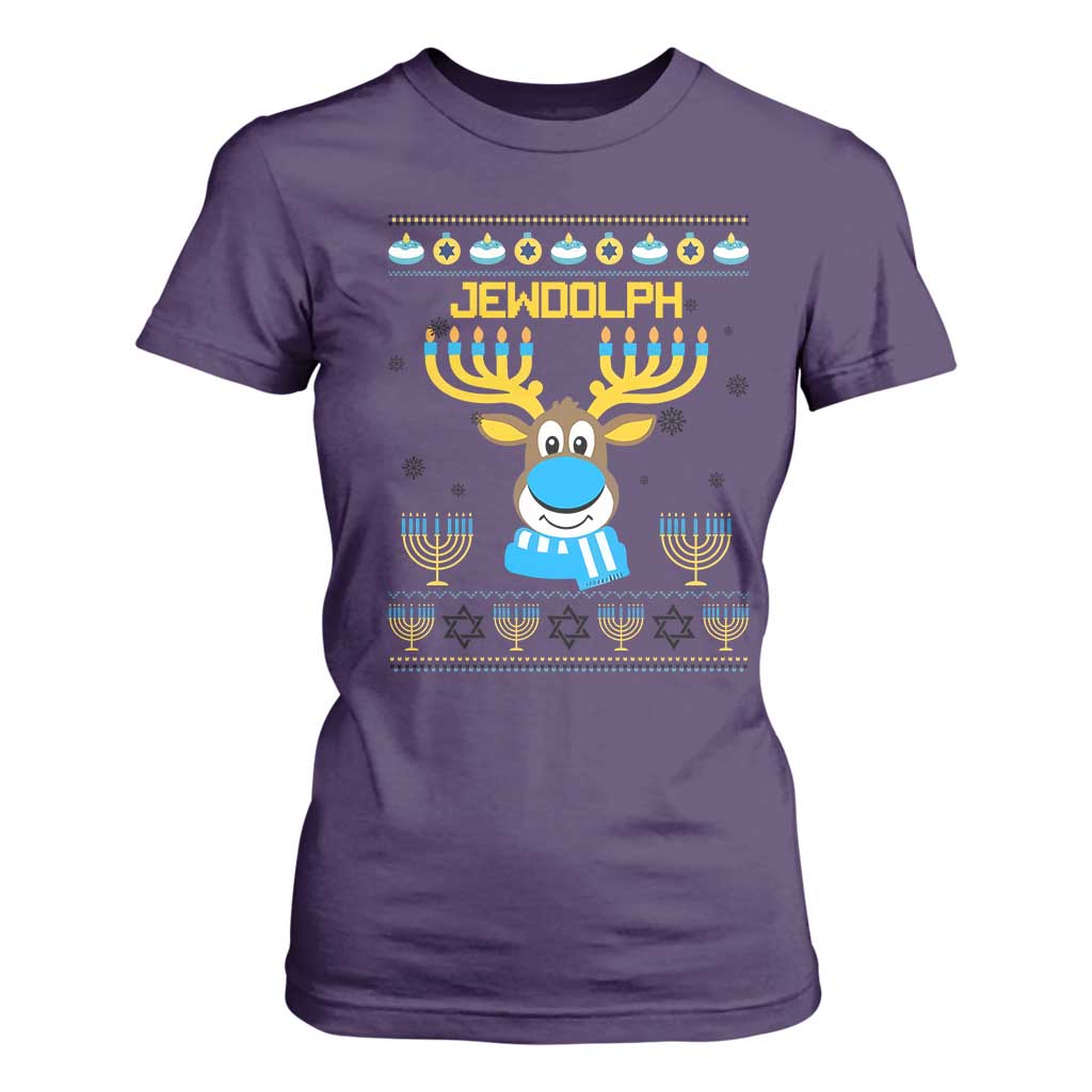 Funny Hanukkah T Shirt For Women Jewdolph Jewish Reindeer Menorah TS09 Purple Print Your Wear