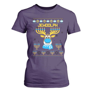 Funny Hanukkah T Shirt For Women Jewdolph Jewish Reindeer Menorah TS09 Purple Print Your Wear