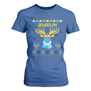 Funny Hanukkah T Shirt For Women Jewdolph Jewish Reindeer Menorah TS09 Royal Blue Print Your Wear