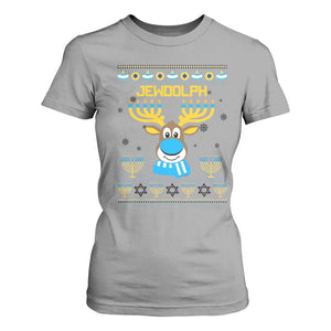 Funny Hanukkah T Shirt For Women Jewdolph Jewish Reindeer Menorah TS09 Sport Gray Print Your Wear