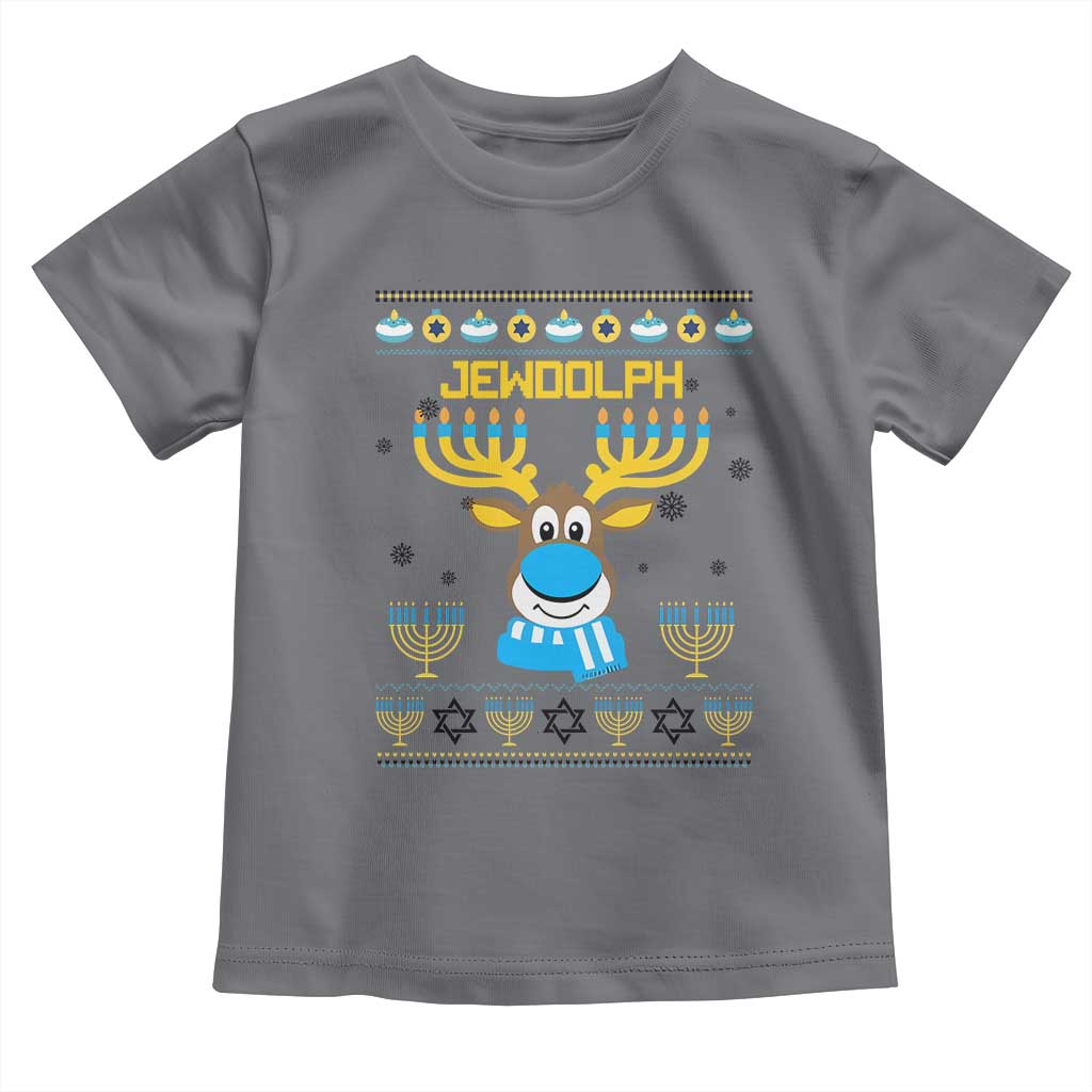 Funny Hanukkah Toddler T Shirt Jewdolph Jewish Reindeer Menorah TS09 Charcoal Print Your Wear