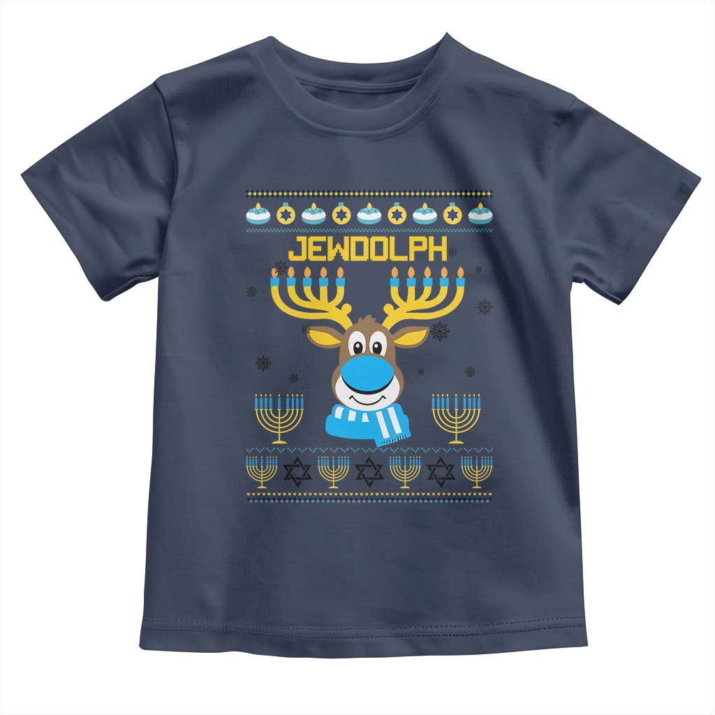 Funny Hanukkah Toddler T Shirt Jewdolph Jewish Reindeer Menorah TS09 Navy Print Your Wear