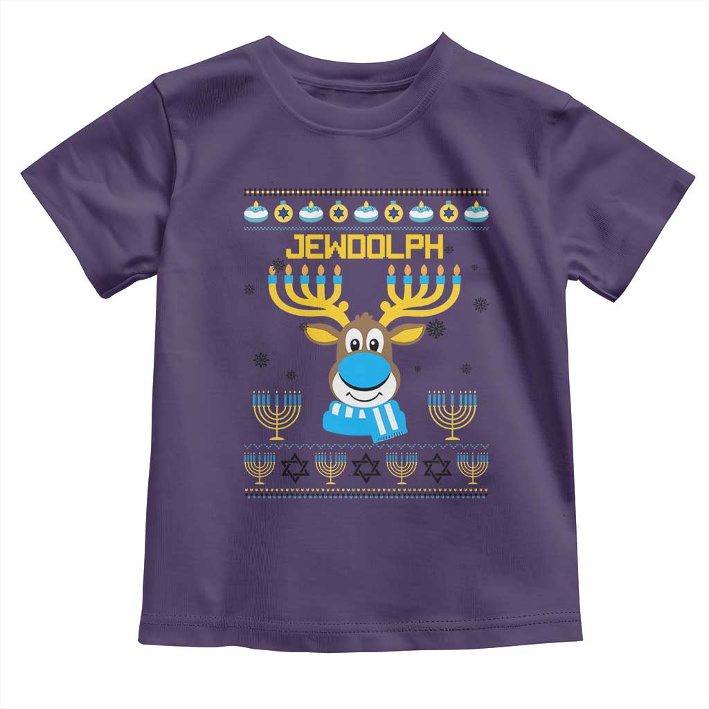 Funny Hanukkah Toddler T Shirt Jewdolph Jewish Reindeer Menorah TS09 Purple Print Your Wear