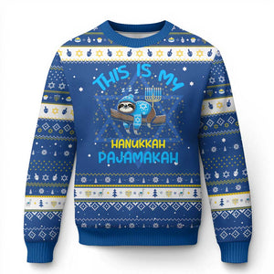 Funny This Is My Pajamakah Hanukkah Ugly Sweater Cute Jewish Sloth Chanukkah TS09 Blue White Print Your Wear