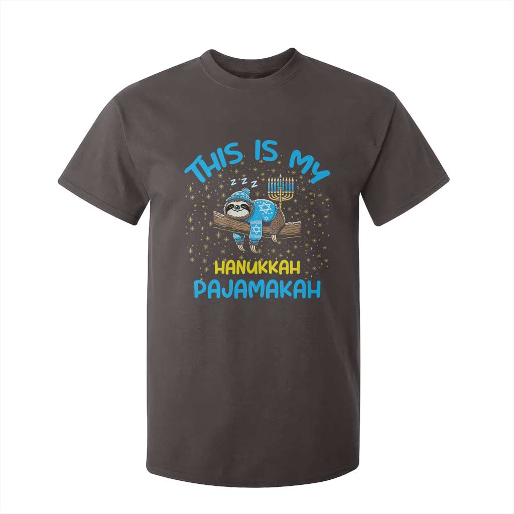 Funny This Is My Hanukkah Pajamakah T Shirt For Kid Cute Jewish Sloth Chanukkah TS09 Dark Chocolate Print Your Wear