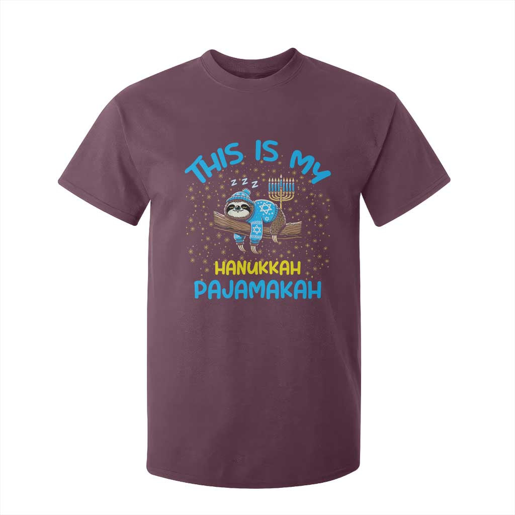Funny This Is My Hanukkah Pajamakah T Shirt For Kid Cute Jewish Sloth Chanukkah TS09 Maroon Print Your Wear